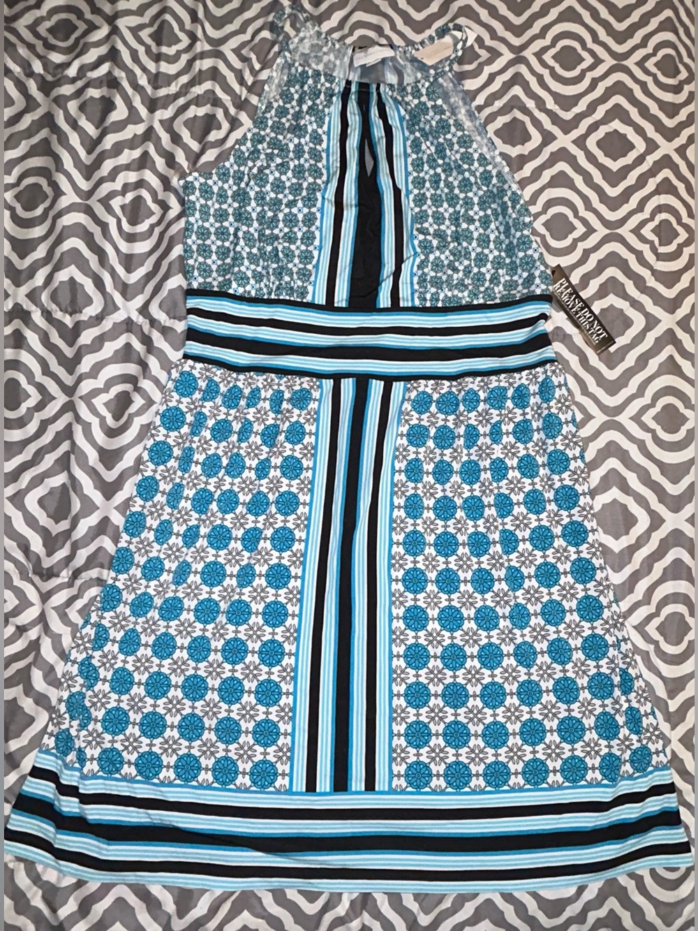 New York & Company Blue and White Patterned Midi Dress